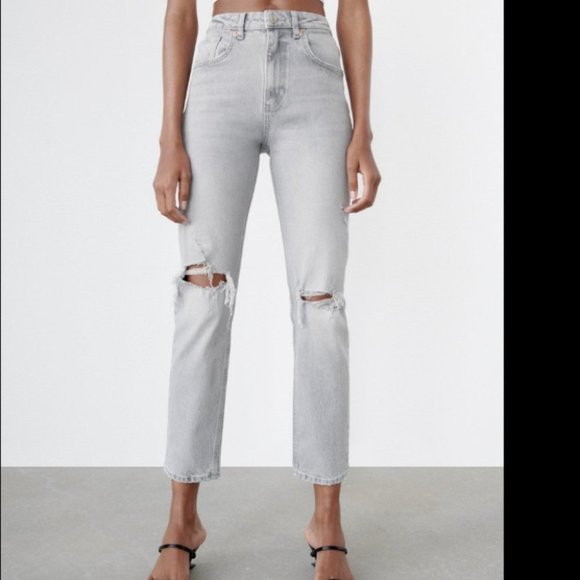 Zara Denim - ❌SOLD❌ 𝅺Zara high rise slim straight grey jeans distressed women's size 8